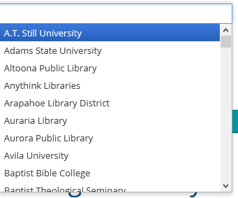 Dropdown list showing listing of libraries with search box