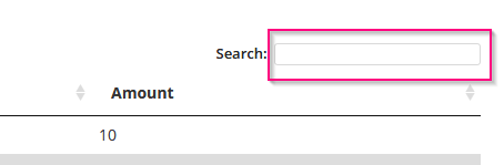 Result table search box highlighted